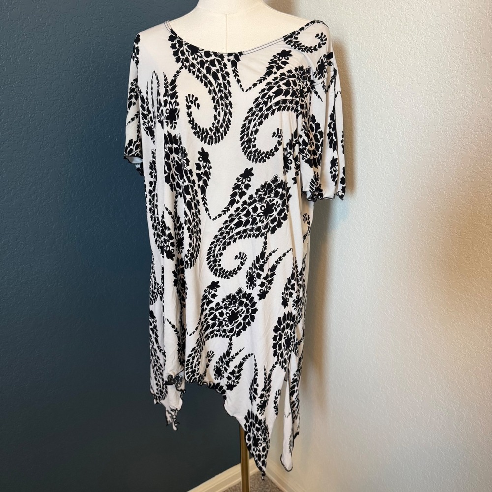 Y2K Whimsygoth Boho Jostar Paisley Sharkbite Tunic Top L White Black